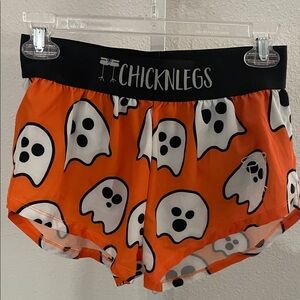 Chicknlegs Women's Orange Ghost Print Athletic Shorts